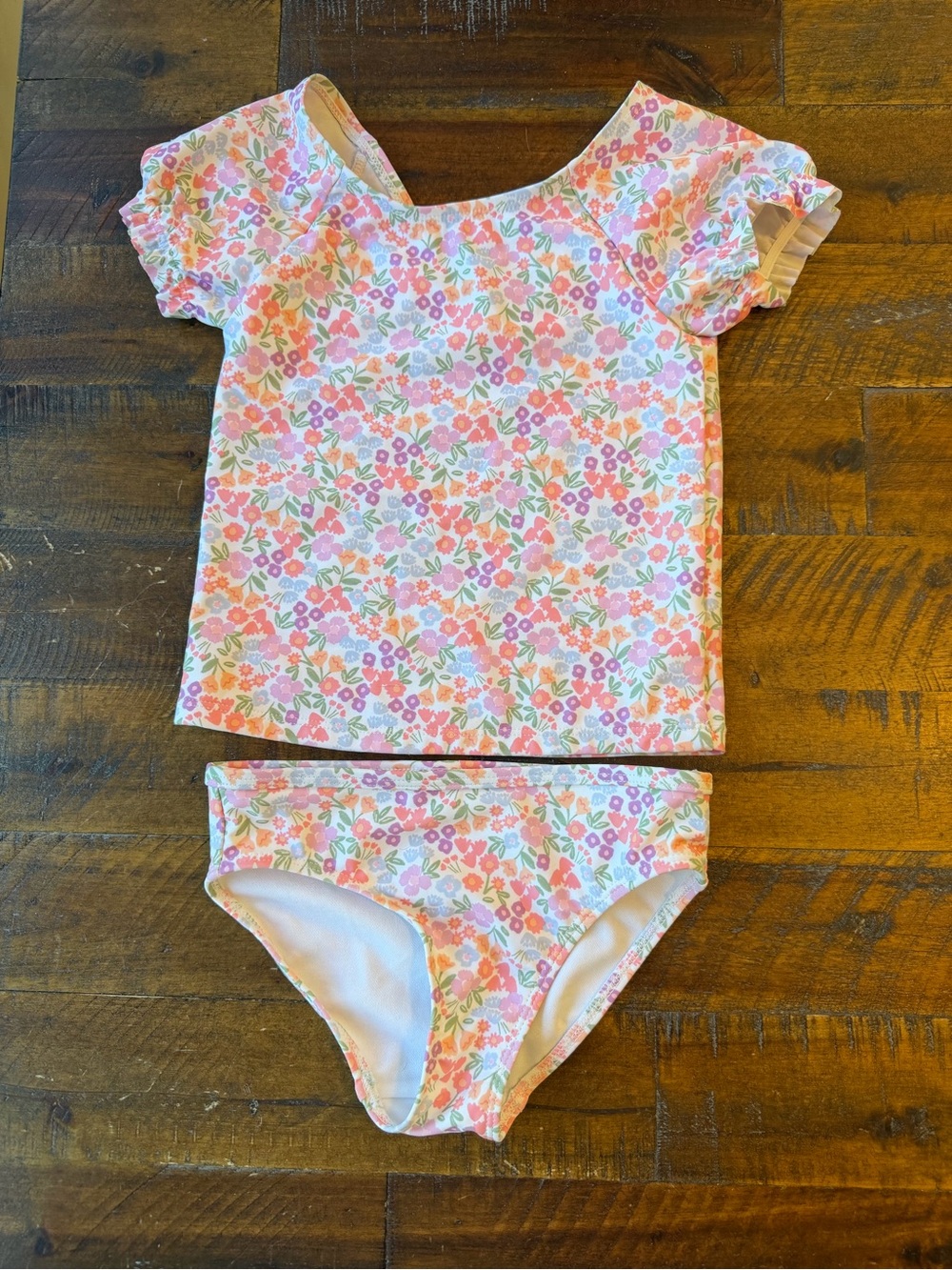 Carter's Girls Floral Pink Purple Ruffle Sleeve Two-Piece Swim Set